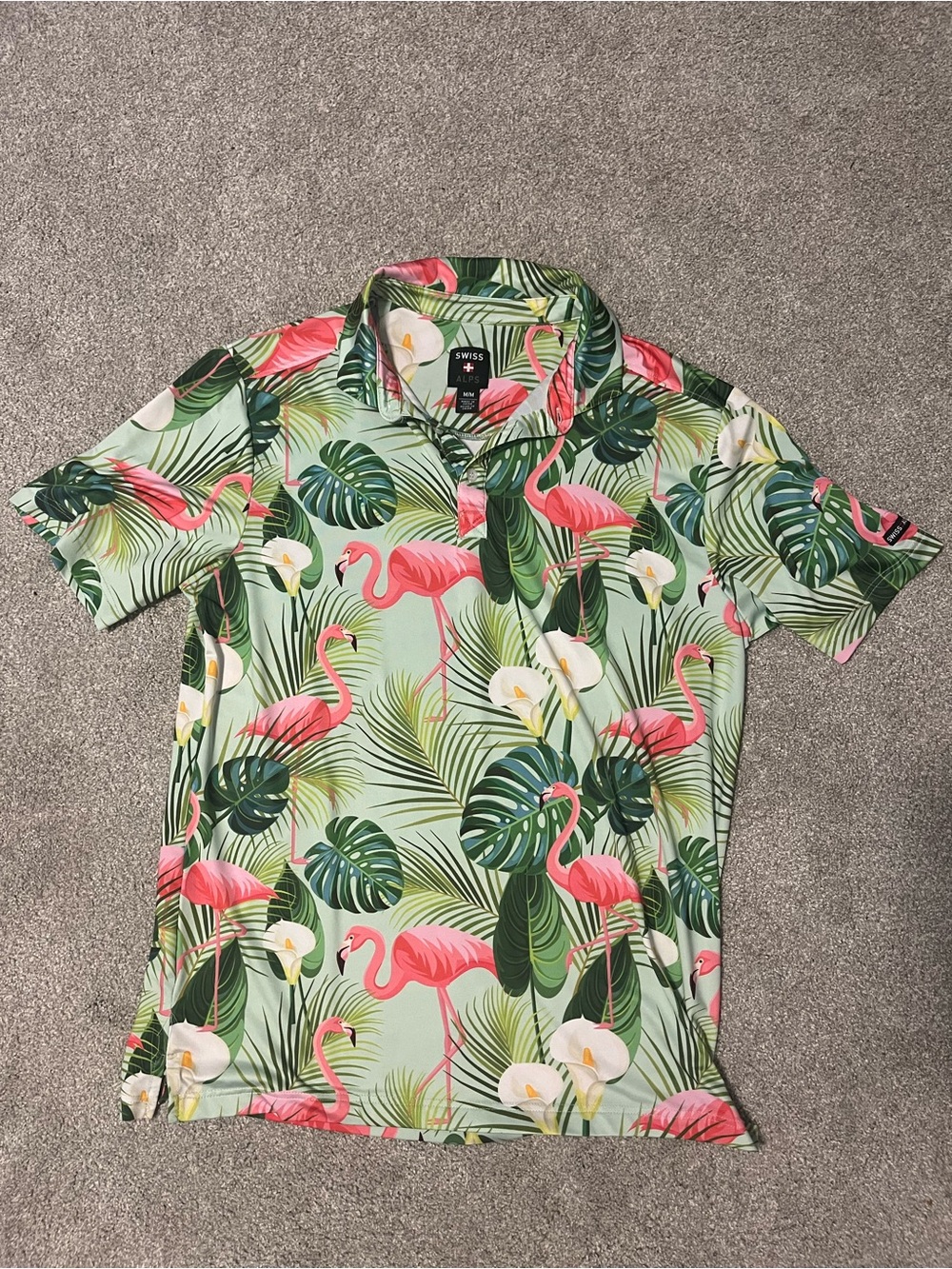 Men’s Pink Flamingo Tropical Print Polo Shirt